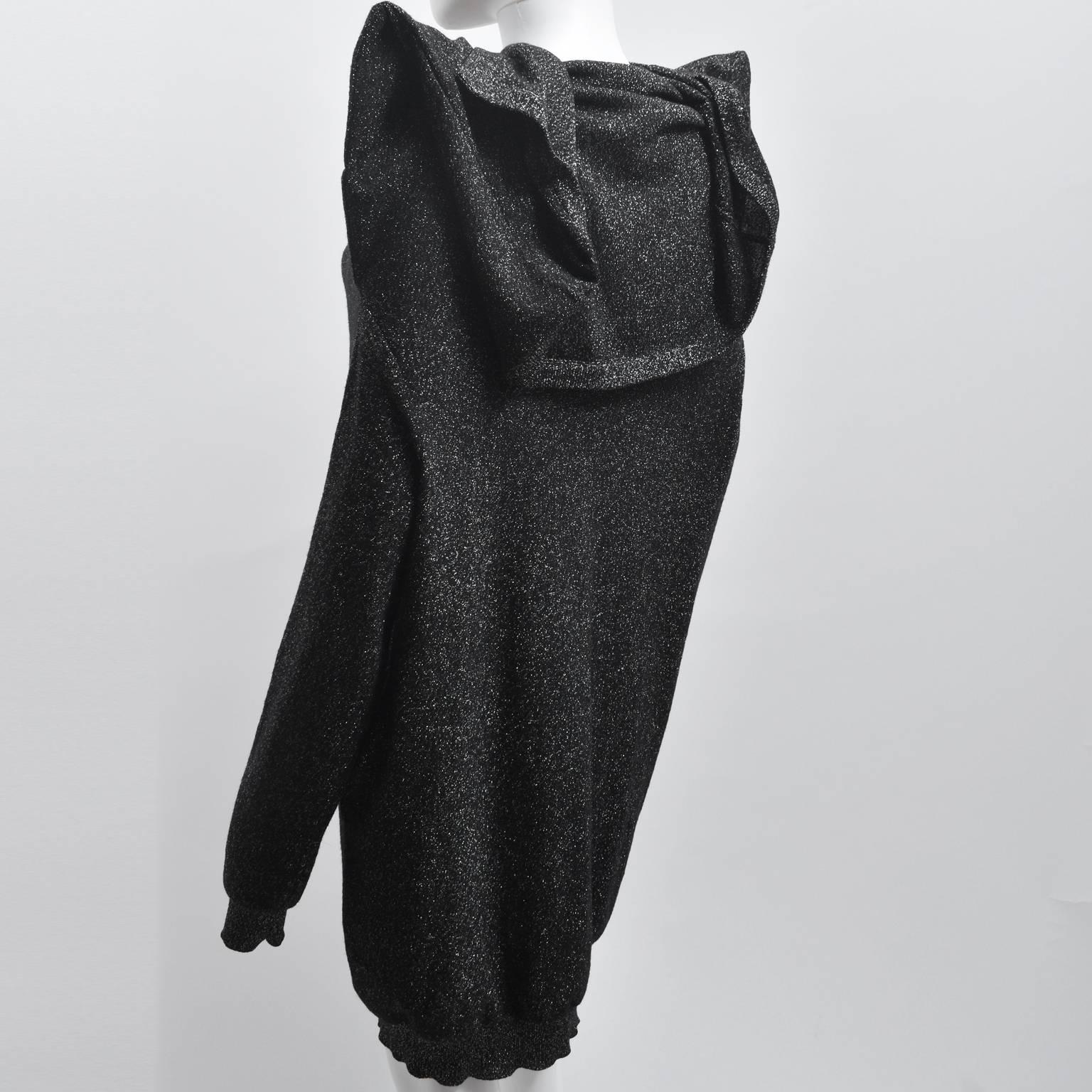 Maison Martin Margiela Black and Silver Glitter Knit with Exaggerated Shoulders For Sale 1