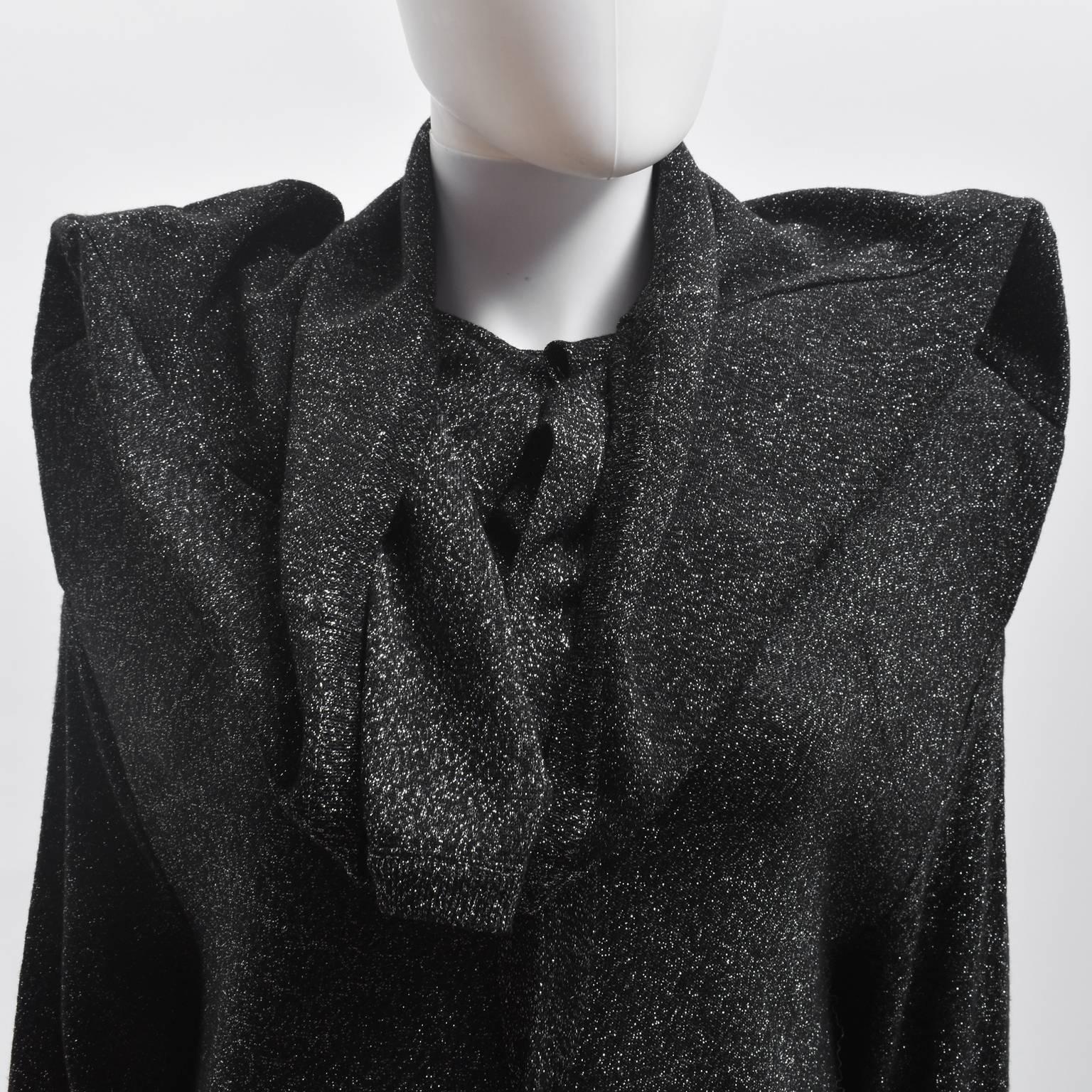 Women's Maison Martin Margiela Black and Silver Glitter Knit with Exaggerated Shoulders For Sale