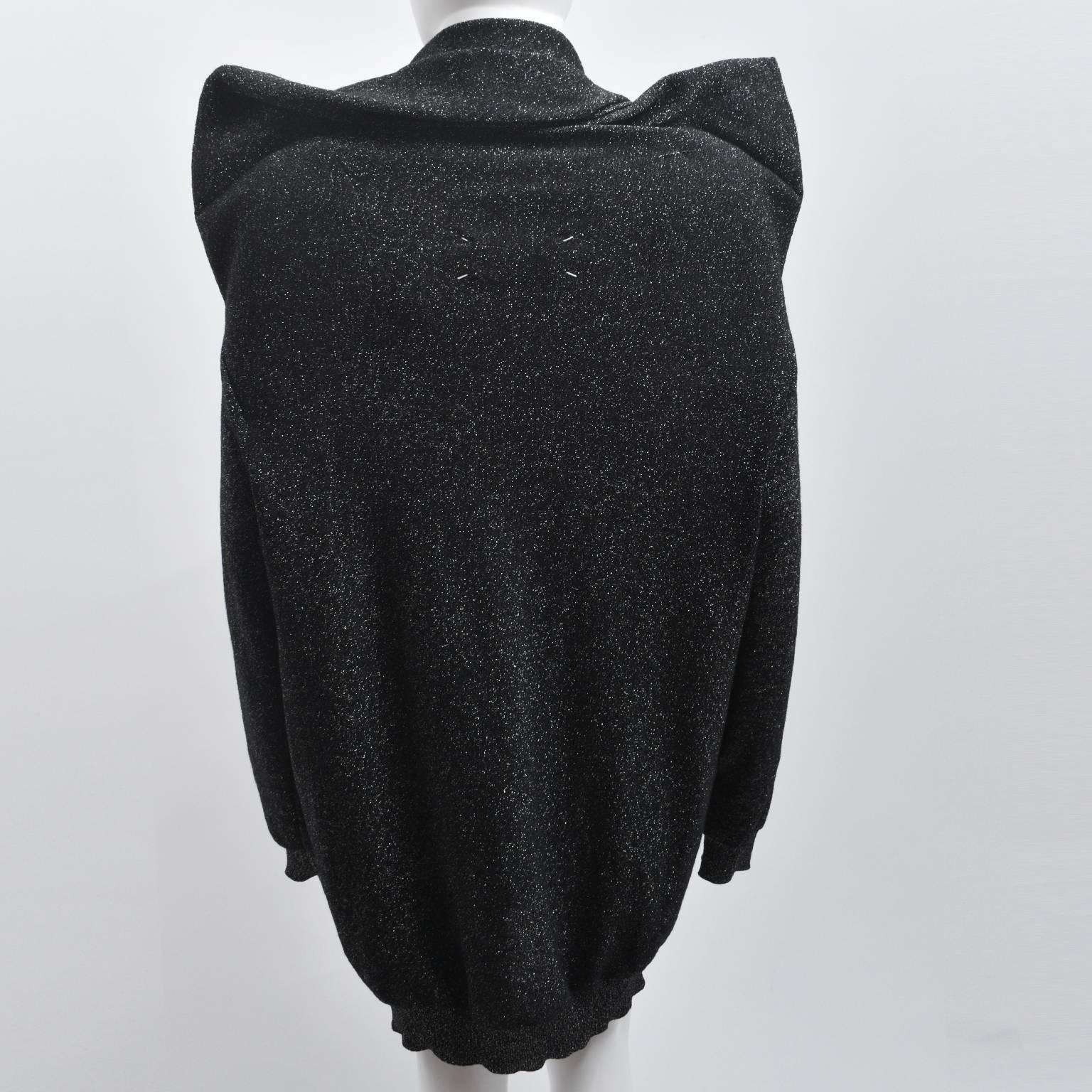 Maison Martin Margiela Black and Silver Glitter Knit with Exaggerated Shoulders For Sale 2