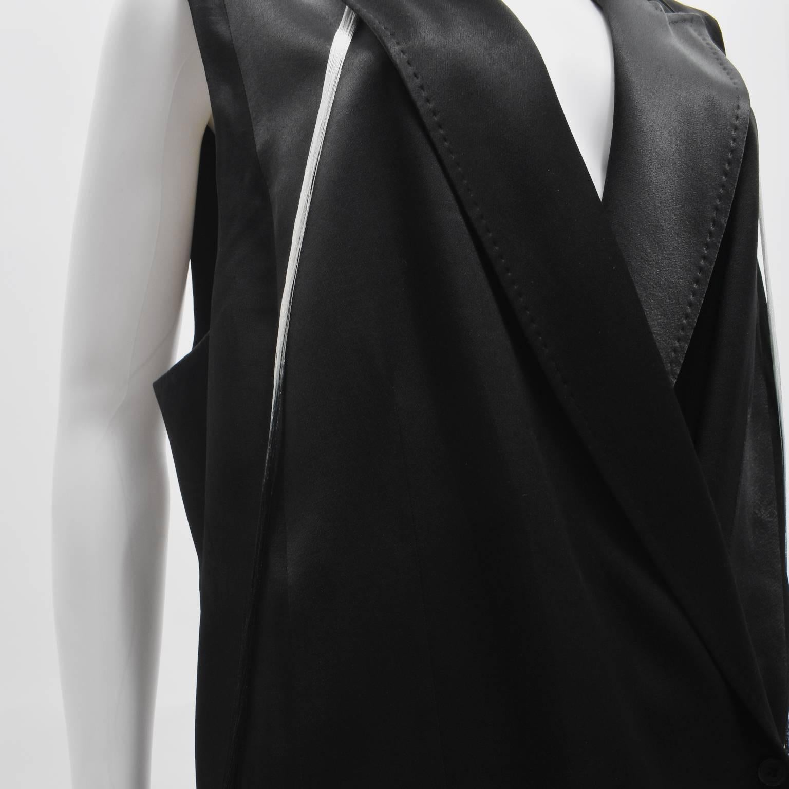 Black Ann Demeulemeester Sleeveless Tuxedo Jacket with Detachable Tassel Scarf 