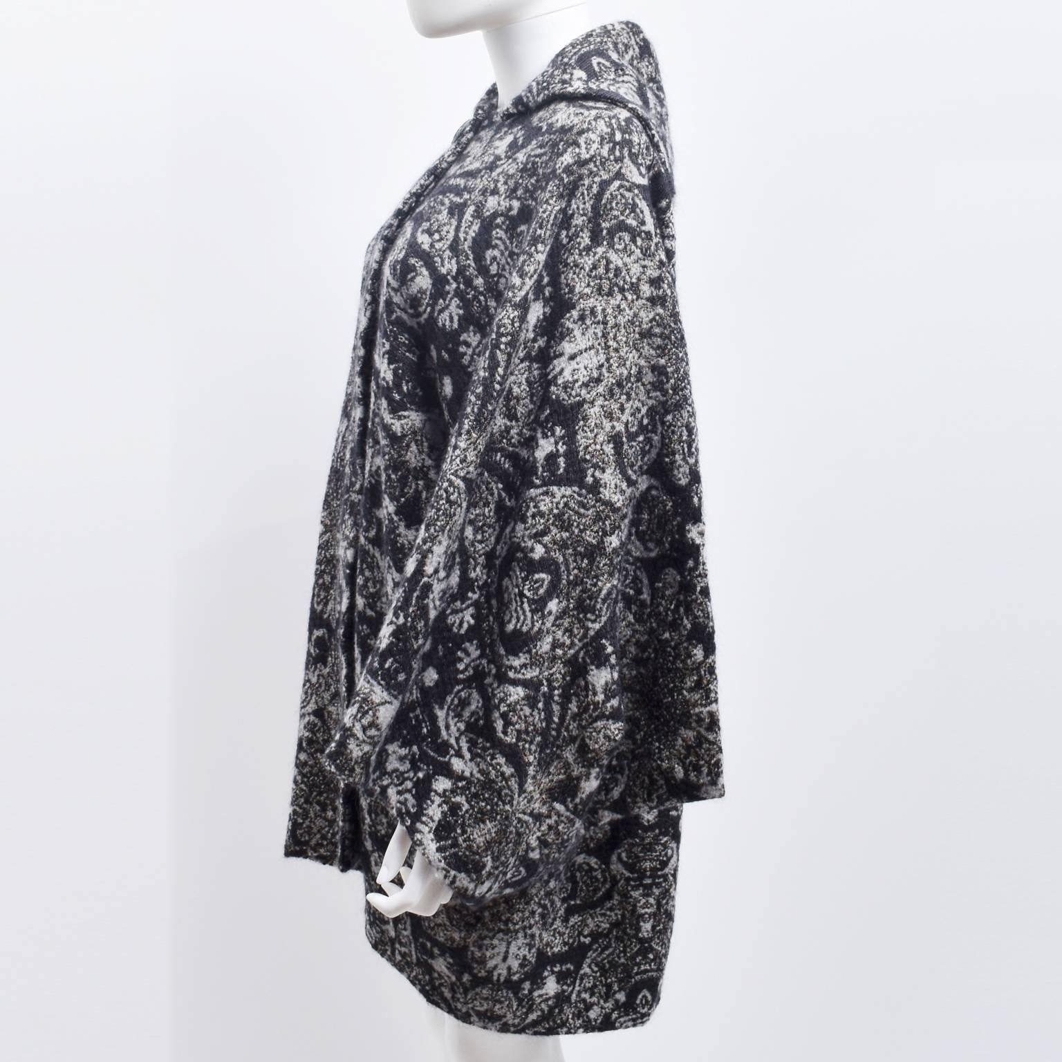 Black Stella McCartney Grey Brocade Pattern Cocoon Coat with Geometric Sleeves
