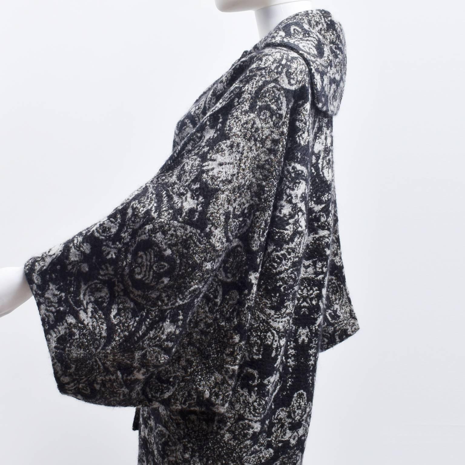 Stella McCartney Grey Brocade Pattern Cocoon Coat with Geometric Sleeves 1
