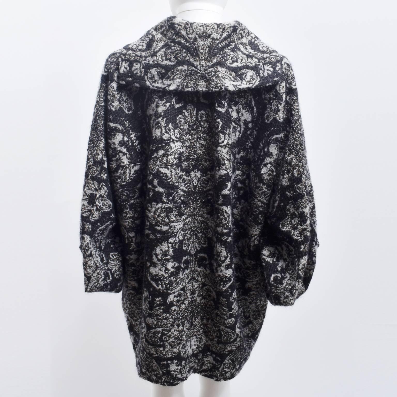 Stella McCartney Grey Brocade Pattern Cocoon Coat with Geometric Sleeves 2