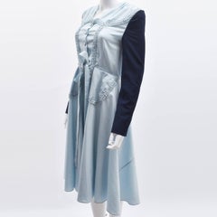 Margiela Light Blue Tailored Ruffle Dress with Contrast Navy Sleeves
