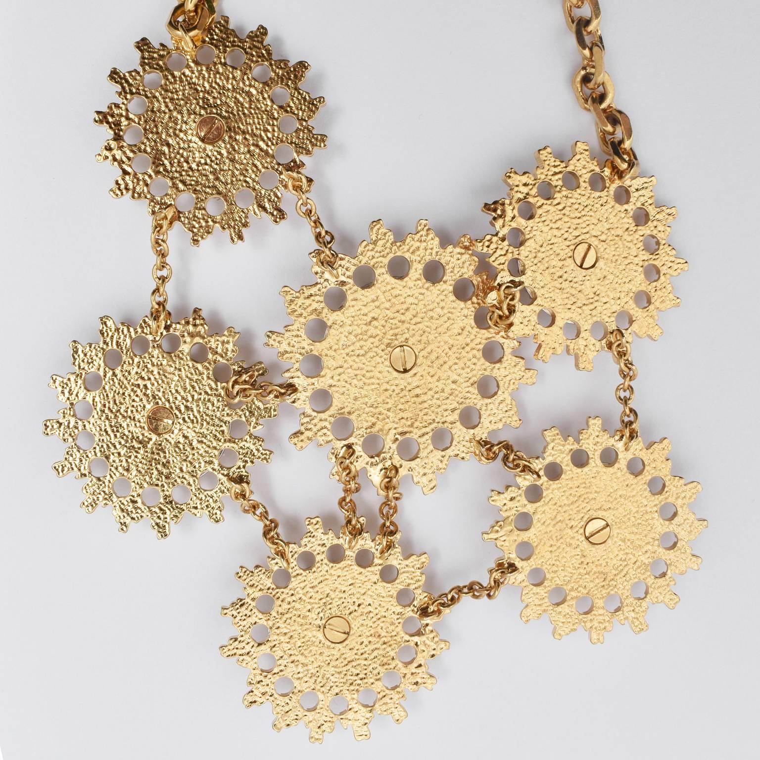 Alexander McQueen Gold Mechanical Gears Necklace with Chunky Chain In Excellent Condition In London, GB