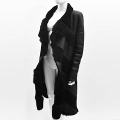 Gareth Pugh Black Open Drape Sheepskin Coat with Diagonal Stripes A/W 11
