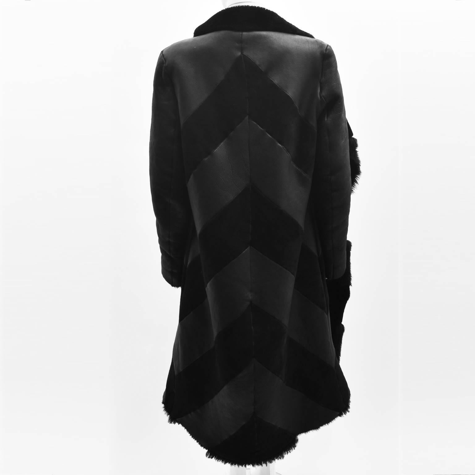 Women's or Men's Gareth Pugh Black Open Drape Sheepskin Coat with Diagonal Stripes A/W 11