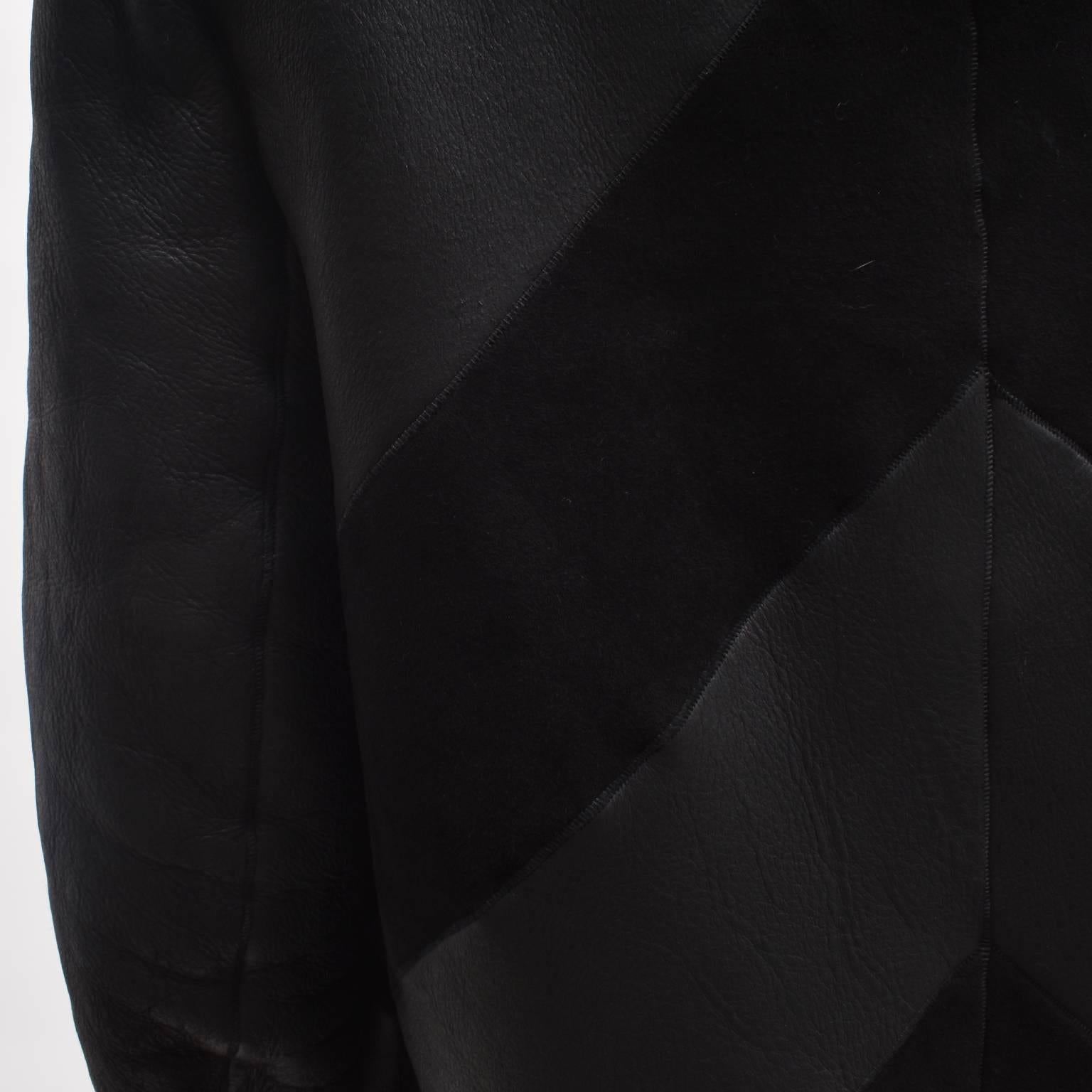 Gareth Pugh Black Open Drape Sheepskin Coat with Diagonal Stripes A/W 11 2