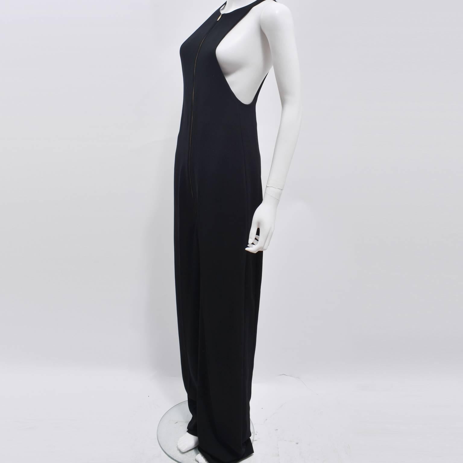 Women's Celine Black Zip Front Sleeveless Jumpsuit  For Sale