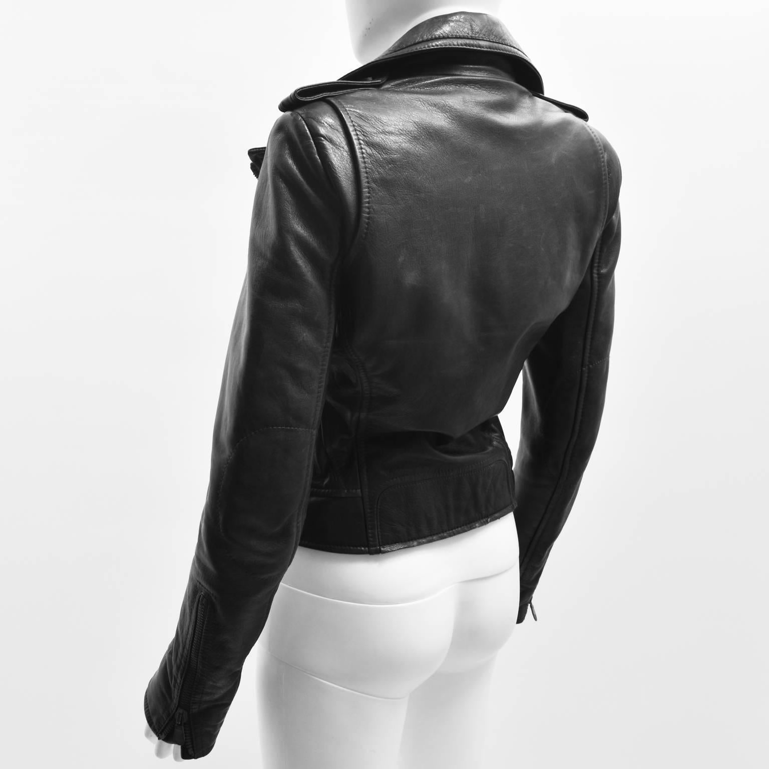 Women's Balenciaga Black Leather Cropped Biker Jacket