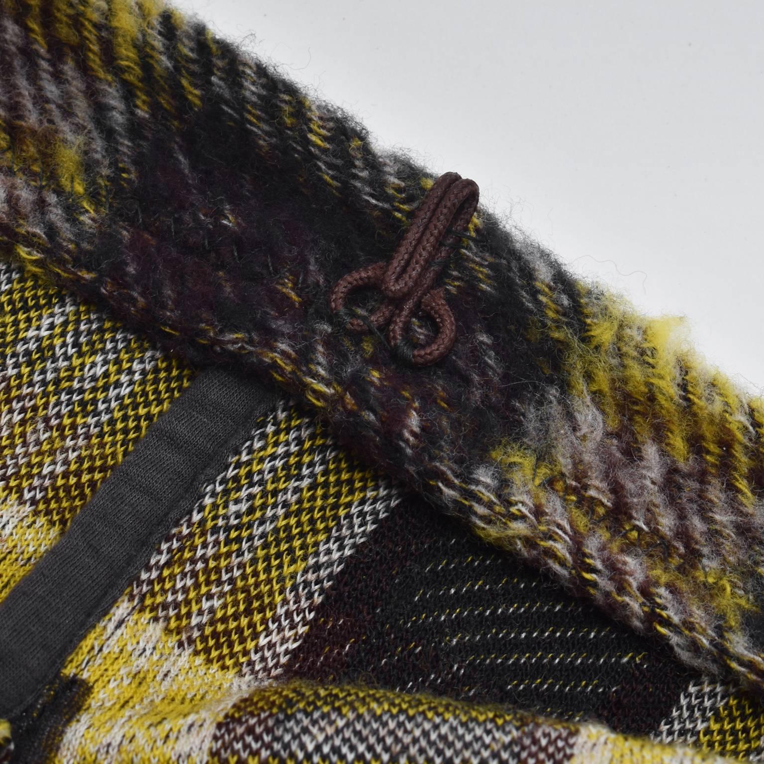 Yohji Yamamoto Y’s Yellow/Brown Check Oversized Knit Cape Jacket with Detachable In Excellent Condition In London, GB
