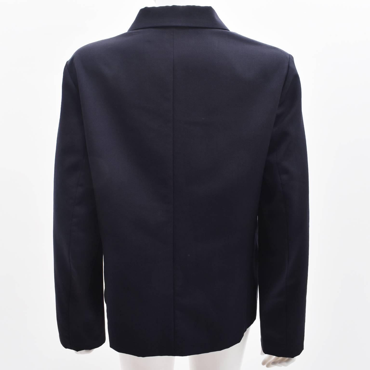 Black Comme des Garcons Navy Blazer with Velvet Cross Front Panels For Sale