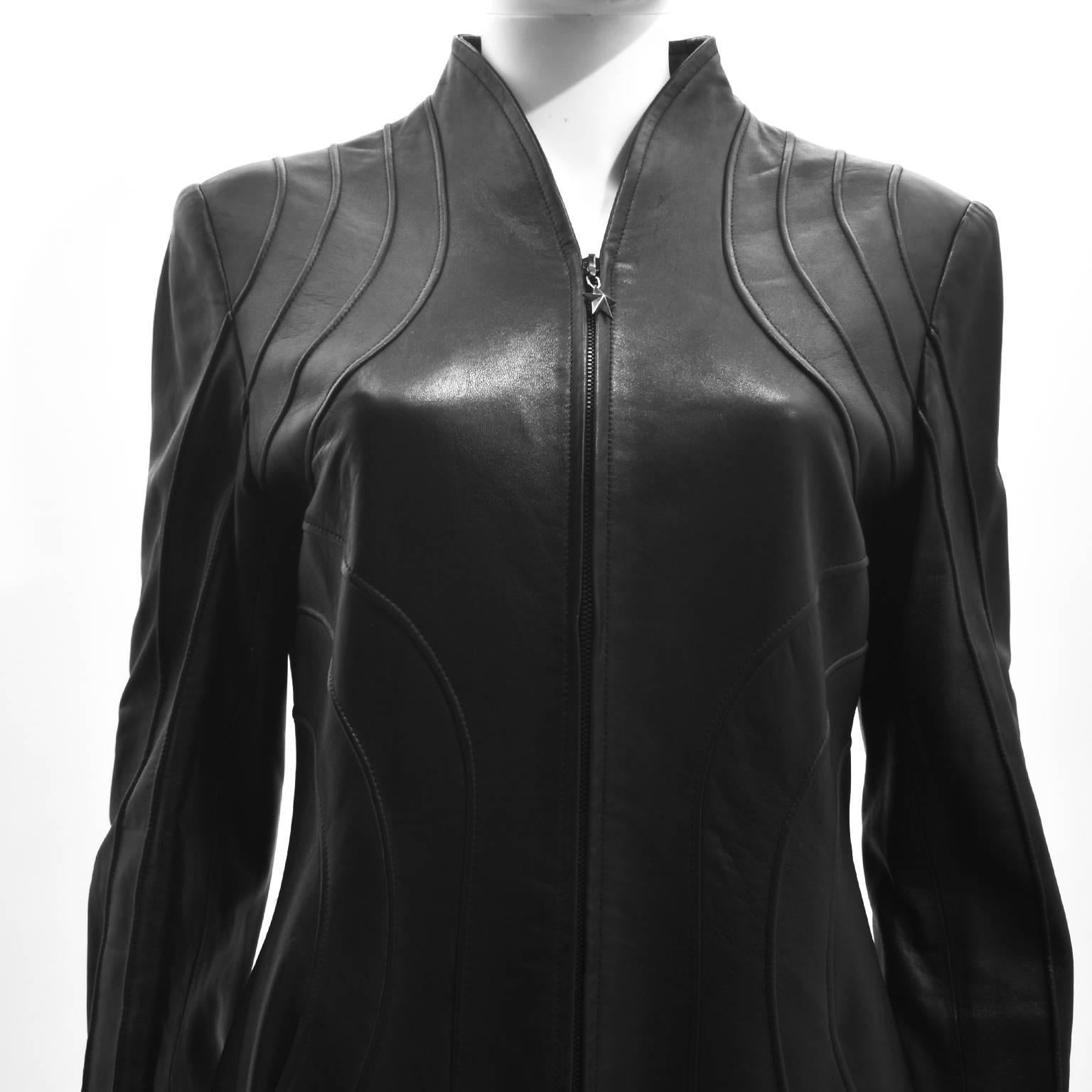 Thierry Mugler Black Leather Long Coat 1990’s  For Sale 1