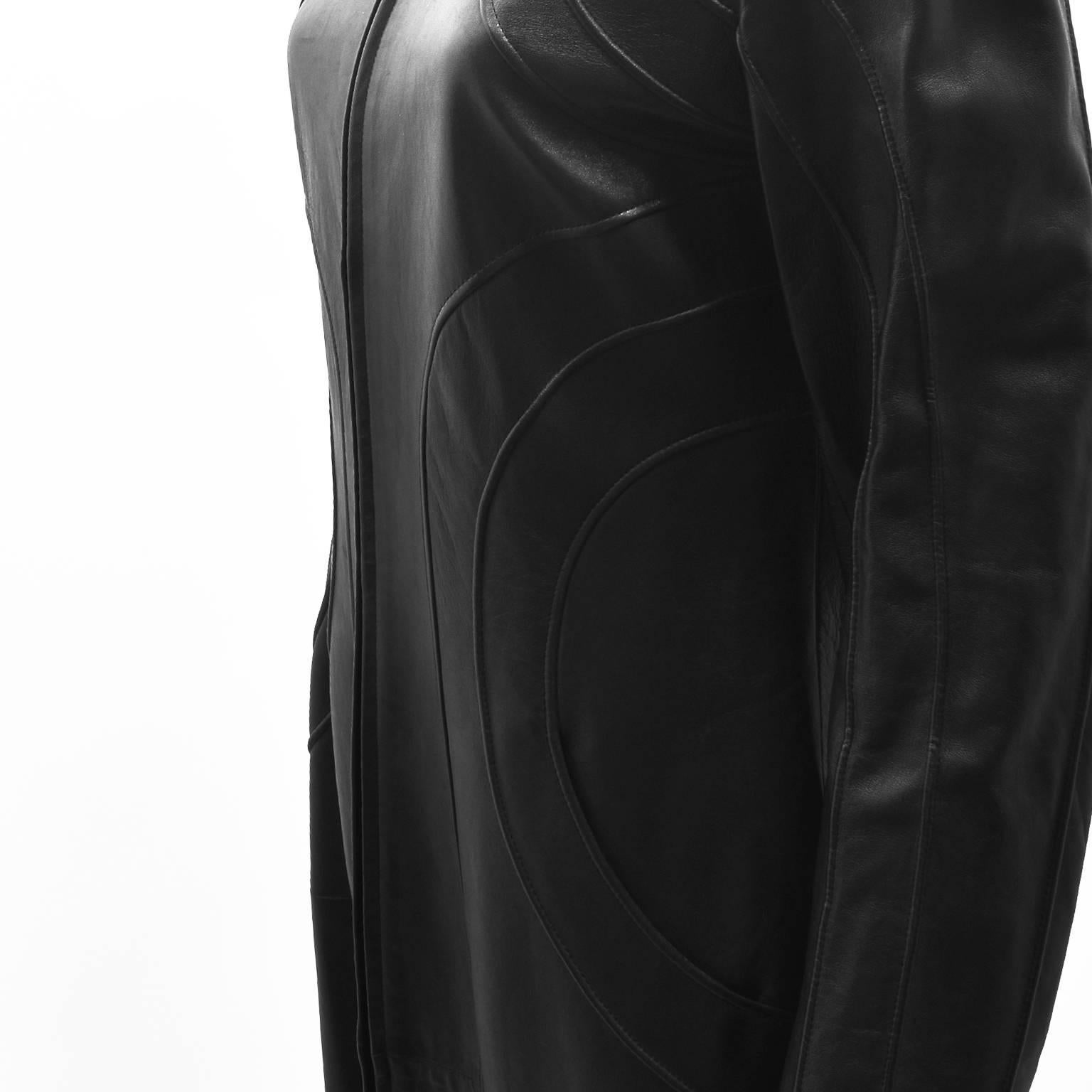 Thierry Mugler Black Leather Long Coat 1990’s  For Sale 2