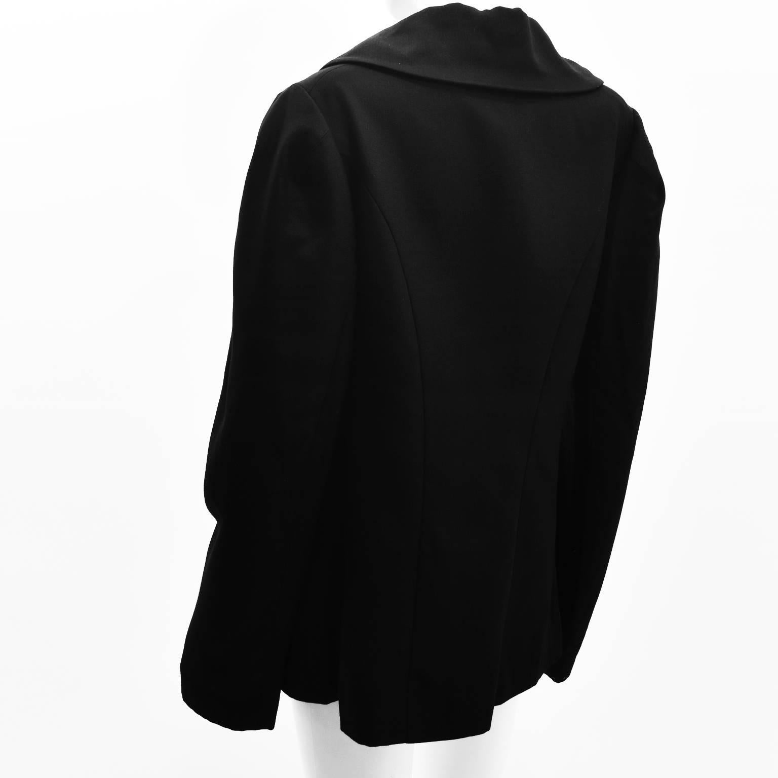 Women's or Men's Yohji Yamamoto Black Double Breasted Jacket with Round Collar Oversized Sleeves For Sale