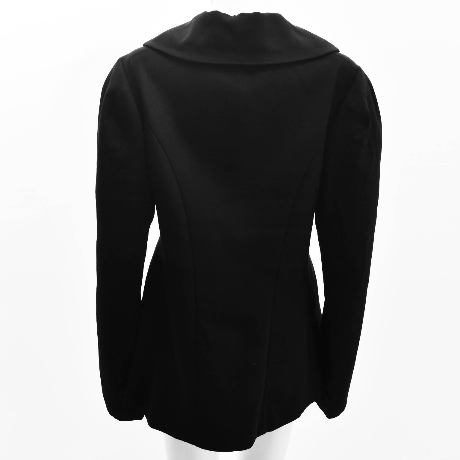 Yohji Yamamoto Black Double Breasted Jacket with Round Collar Oversized Sleeves For Sale 1