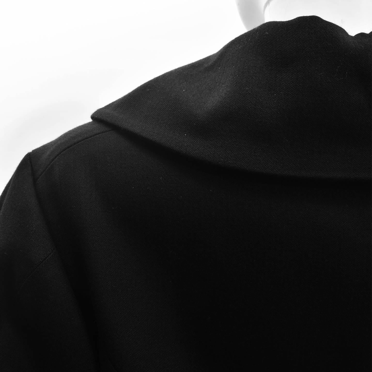 Yohji Yamamoto Black Double Breasted Jacket with Round Collar Oversized Sleeves For Sale 2