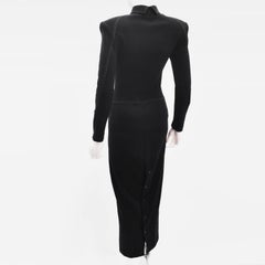 Claude Montana Charcoal Long Fitted Dress with Contrast Stitching and Popper Ven