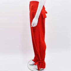 Y's by Yohji Yamamoto Red Drop Crotch Trousers with Tie Details