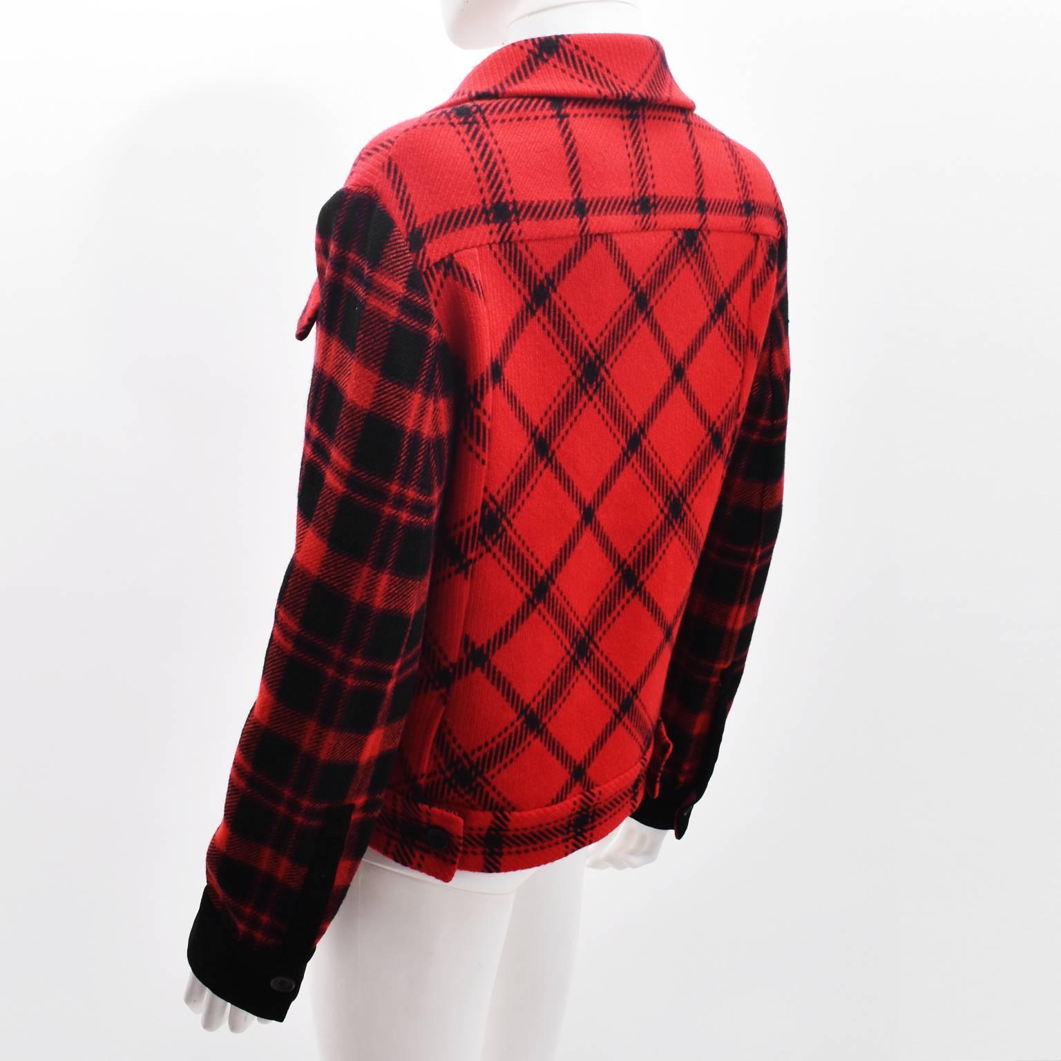 Women's or Men's Yohji Yamamoto Red and Black Check Cropped Jacket For Sale