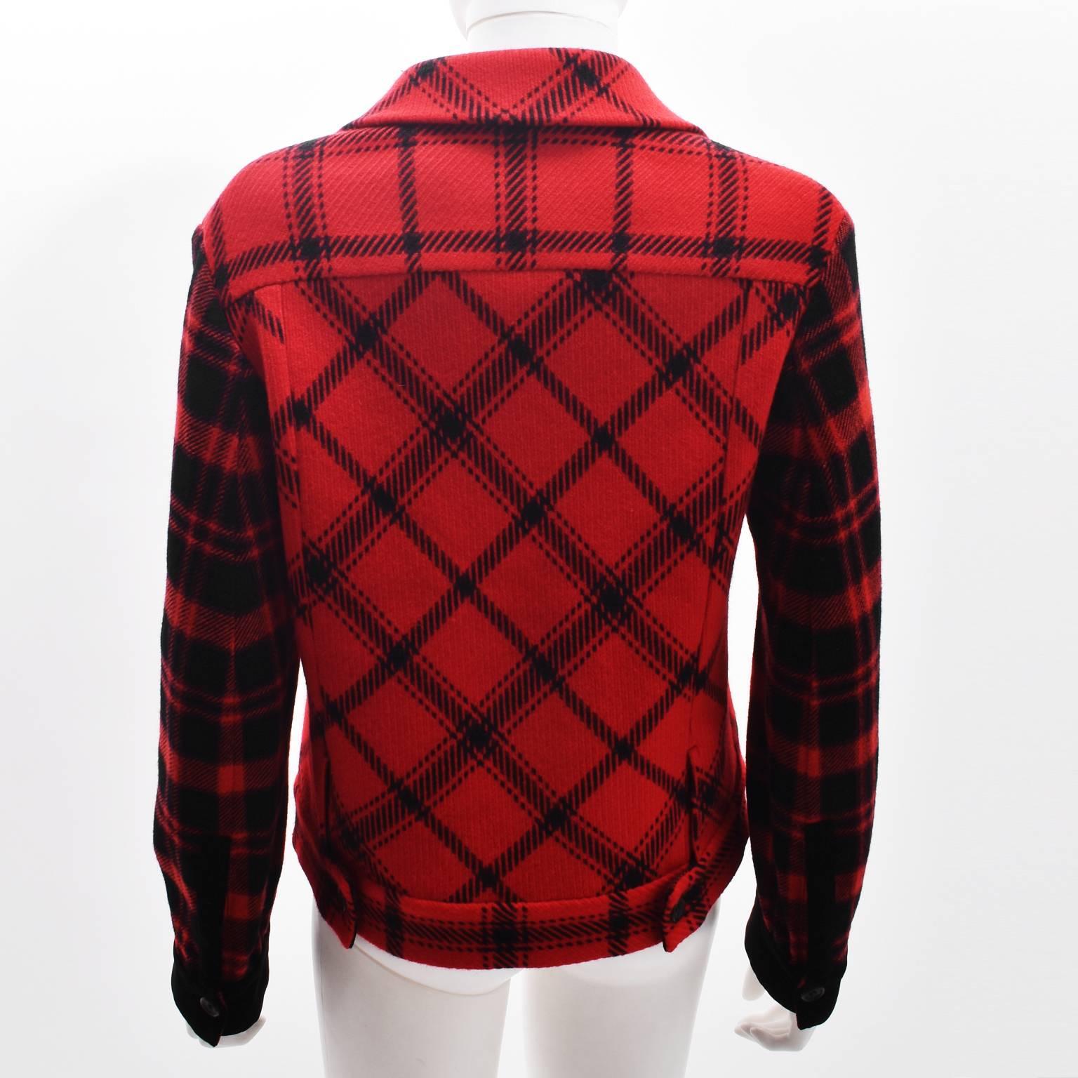 Yohji Yamamoto Red and Black Check Cropped Jacket For Sale 1