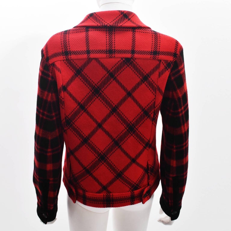 Yohji Yamamoto Red and Black Check Cropped Jacket For Sale at 1stDibs