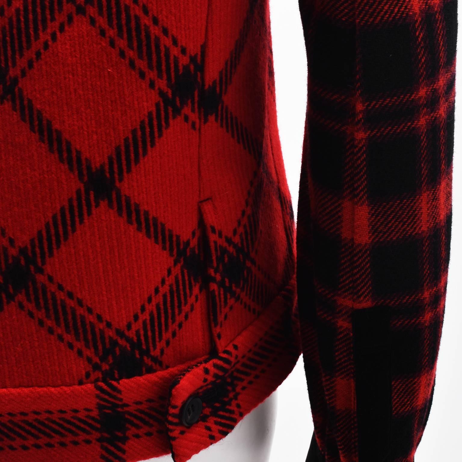 Yohji Yamamoto Red and Black Check Cropped Jacket For Sale 2