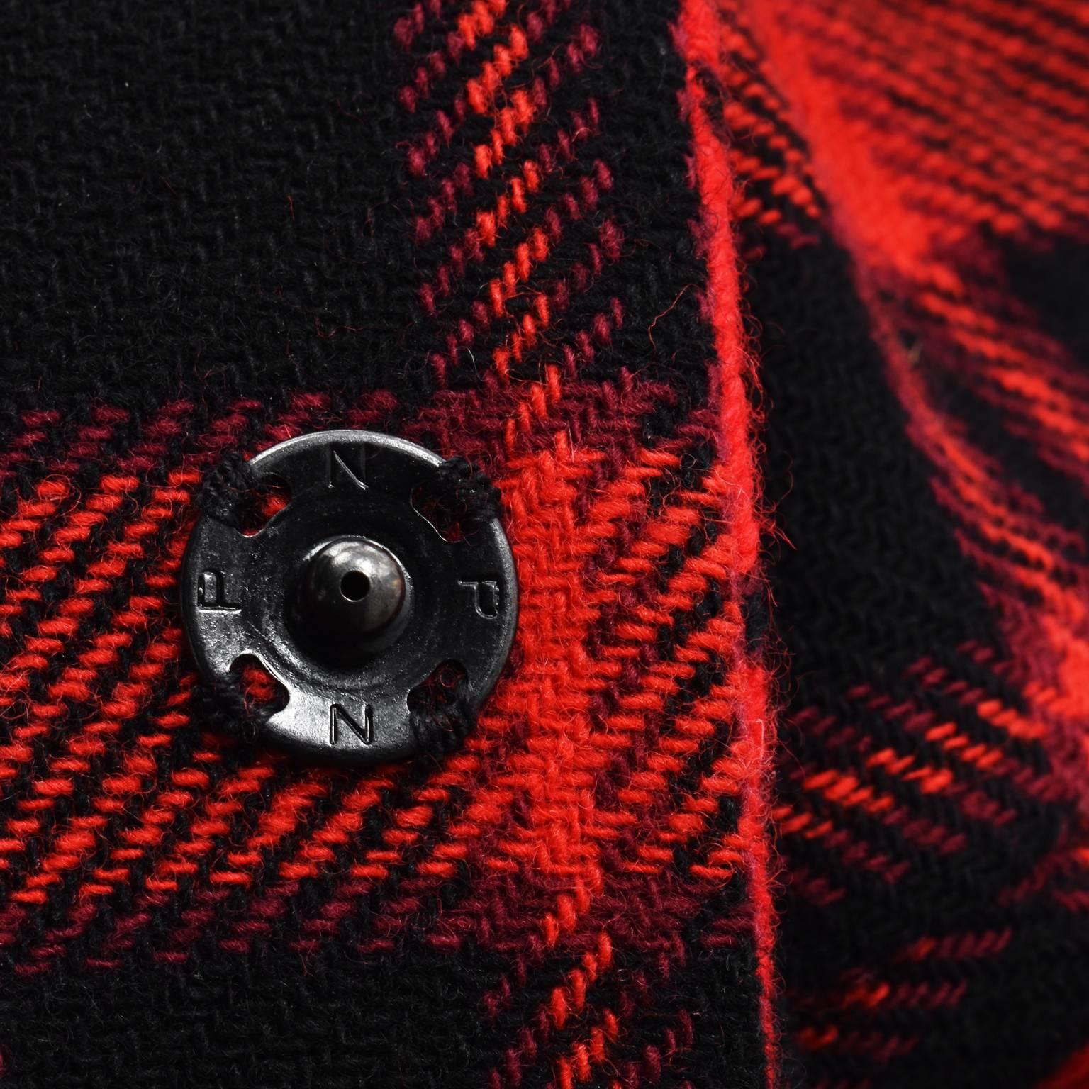 Yohji Yamamoto Red and Black Check Cropped Jacket For Sale 4