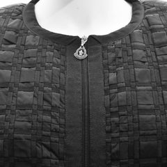 Moncler Black Down Quilted Jacket with Woven Front Panel Details
