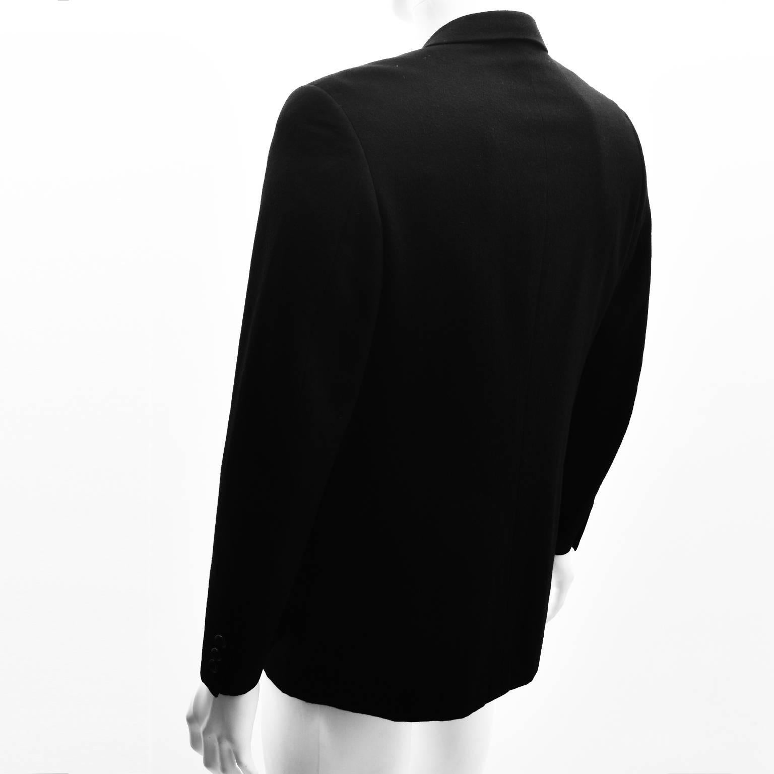 Men's Comme des Garcons Homme Black Wool Blazer with Contrast White Zip  For Sale