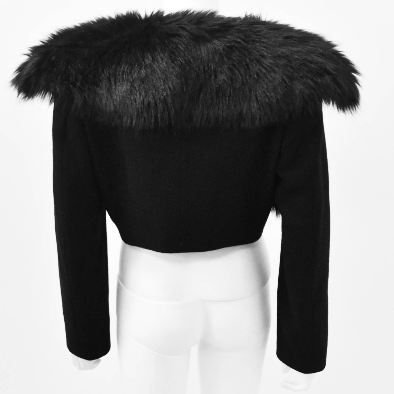 Comme des Garcons Black Cropped Jacket with Faux Fur Collar Details  For Sale 1