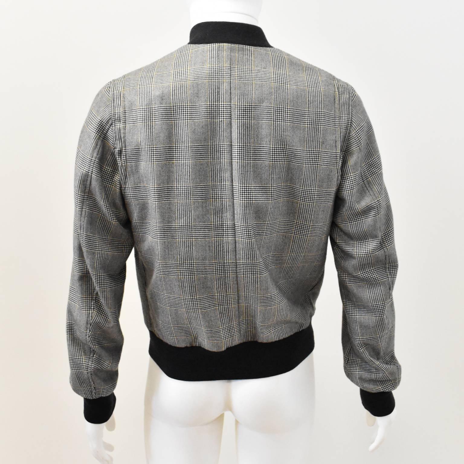 Alexander McQueen Grey Prince of Wales Check Cashmere Bomber Jacket A/W 14 In Good Condition For Sale In London, GB