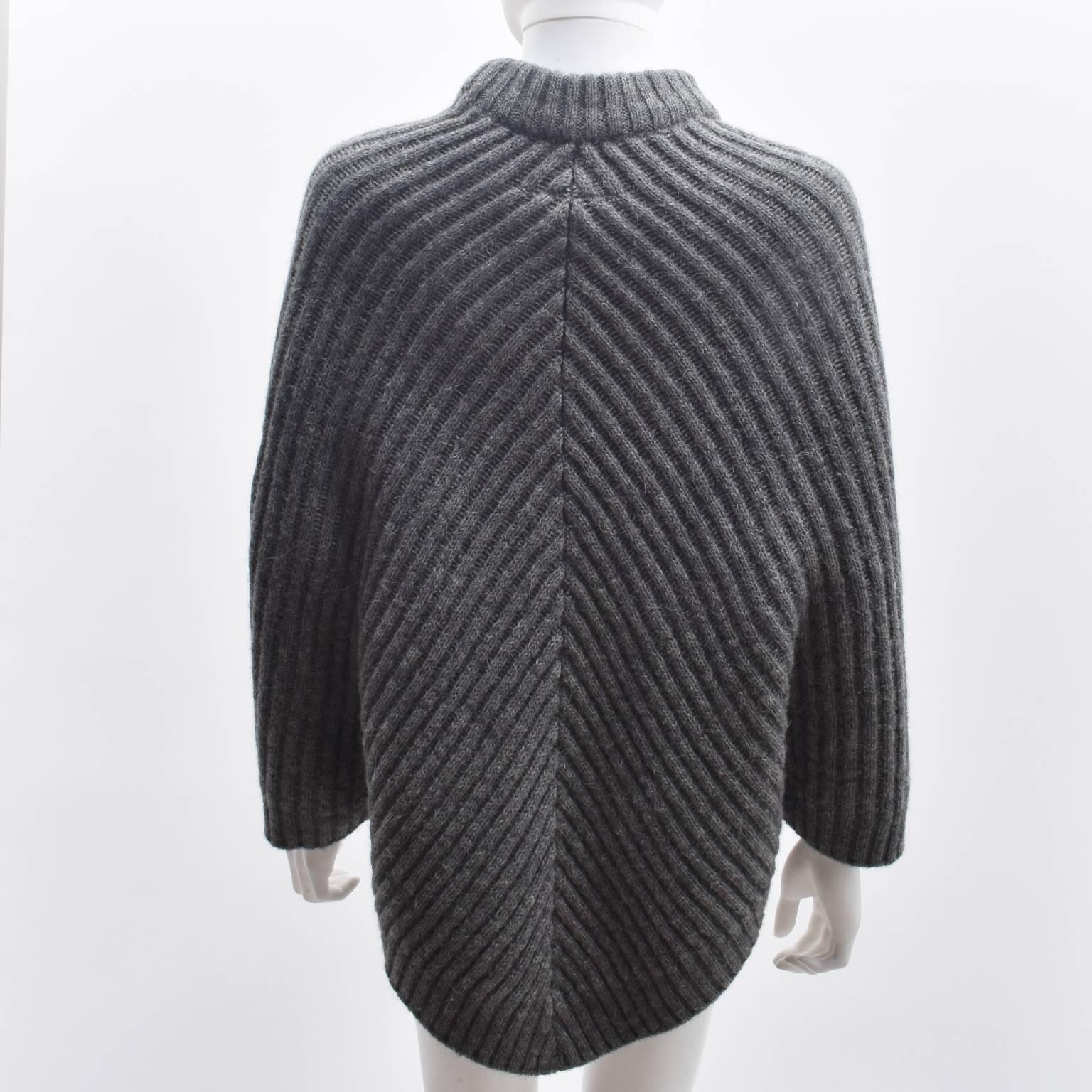 MM6 Maison Margiela Grey Thick Alpaca Blend Chevron Knit Poncho 2