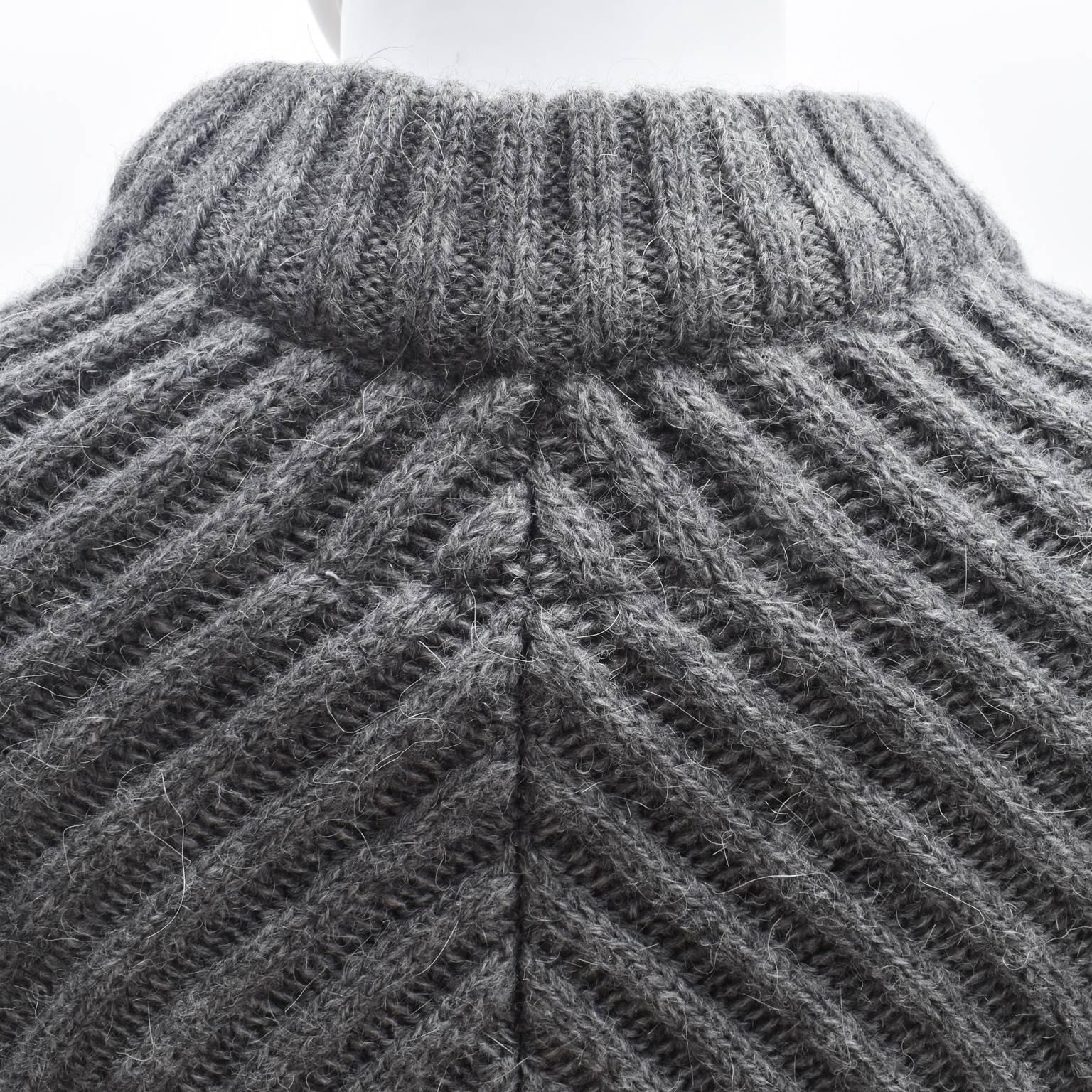 MM6 Maison Margiela Grey Thick Alpaca Blend Chevron Knit Poncho 3