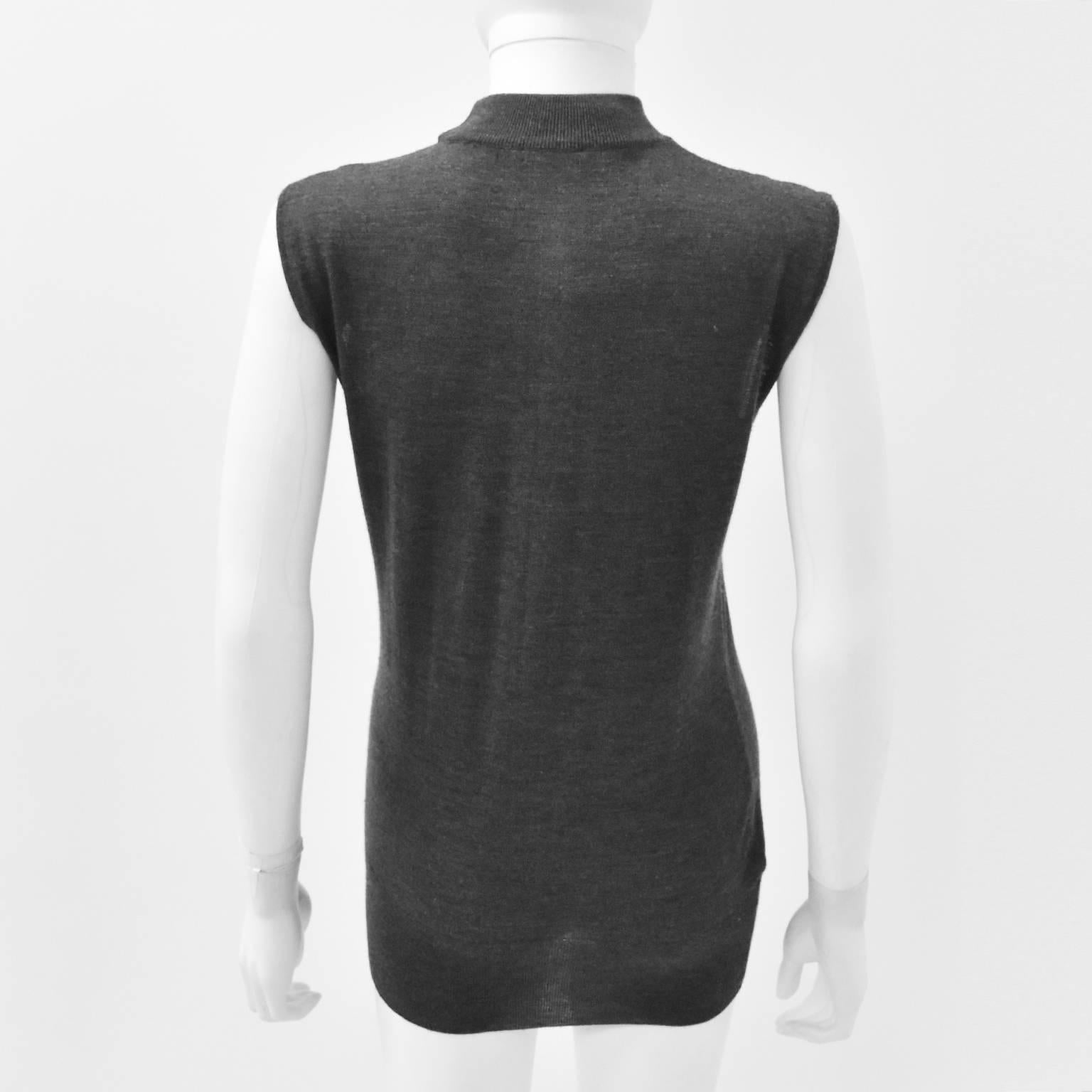 Women's Paco Rabanne Grey Wool Knit Top with Silver Hardware Details For Sale