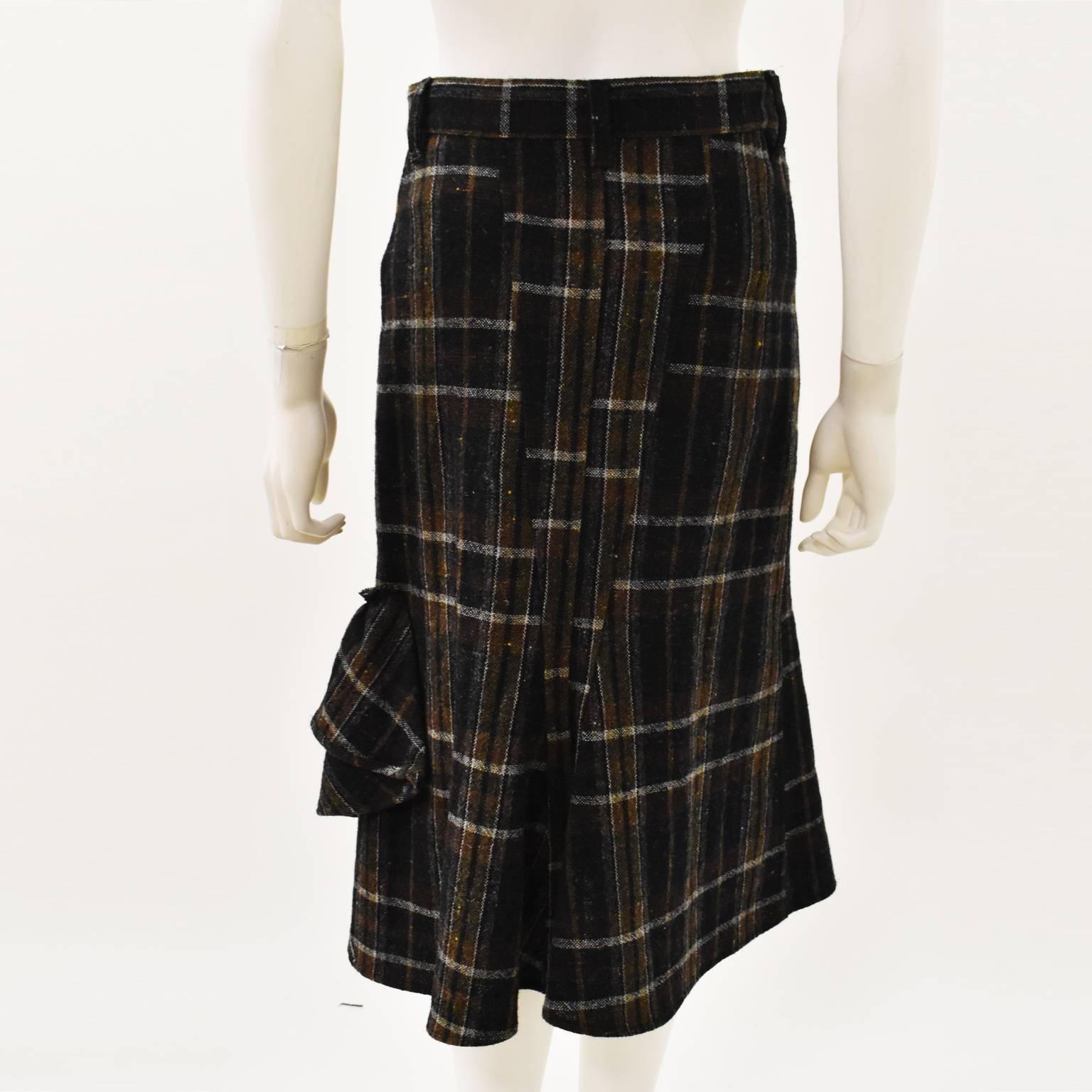 Black Y’s by Yohji Yamamoto Brown and Green Check Skirt with Ruffle Detail For Sale