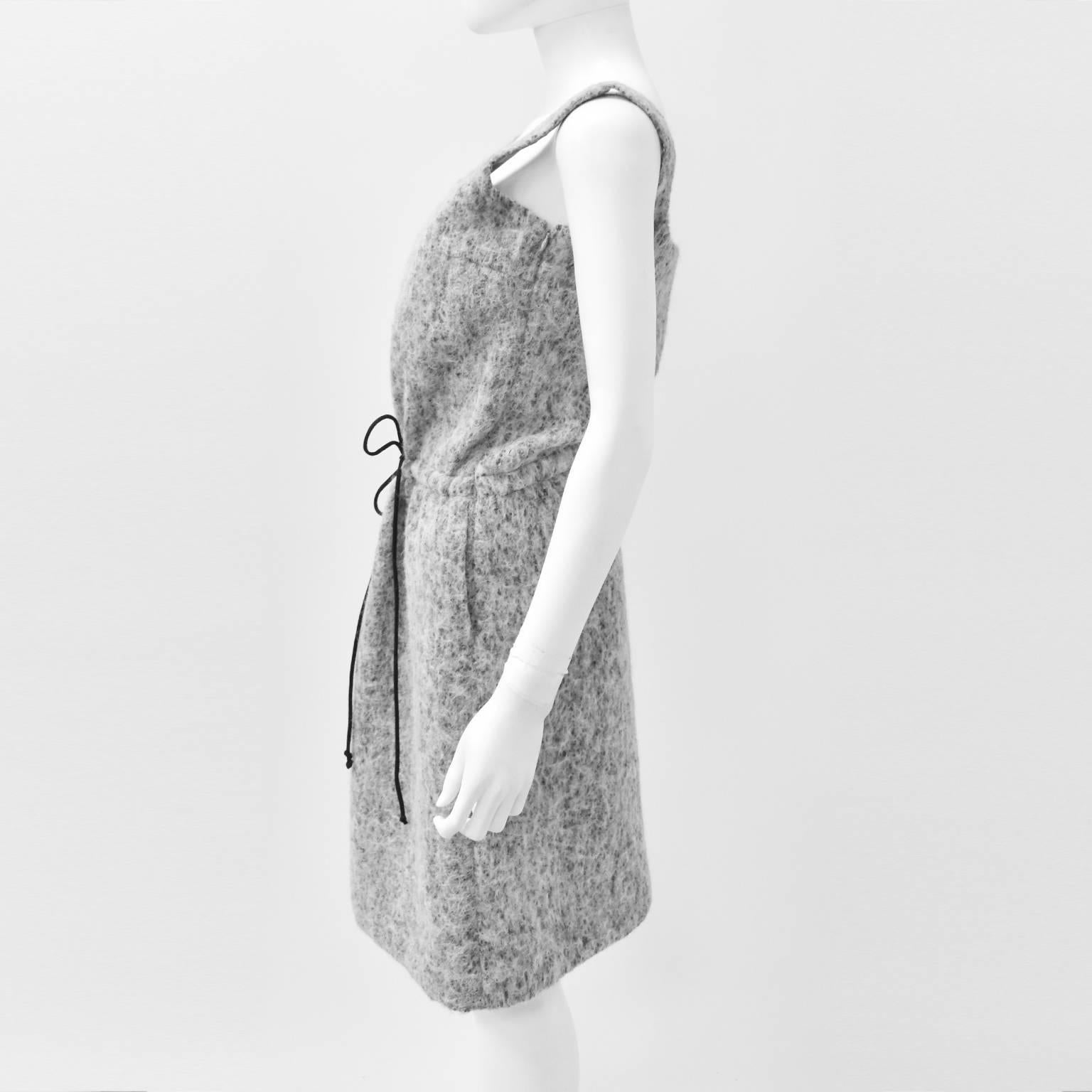 Gray Junko Shimada Grey Textured Wool Sleeveless Dress with Drawstring Waist For Sale