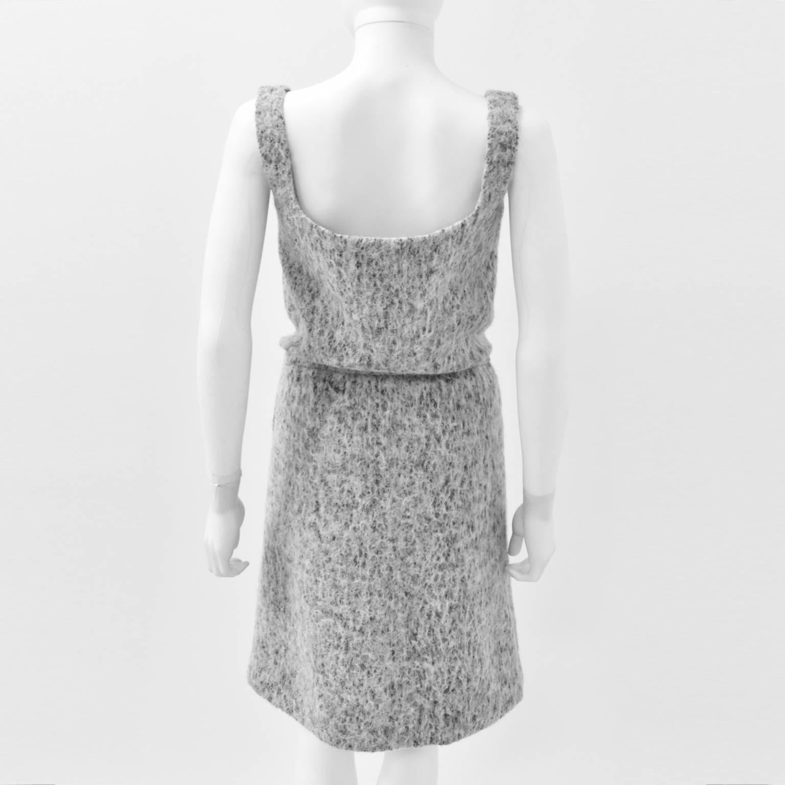 Junko Shimada Grey Textured Wool Sleeveless Dress with Drawstring Waist In Excellent Condition For Sale In London, GB