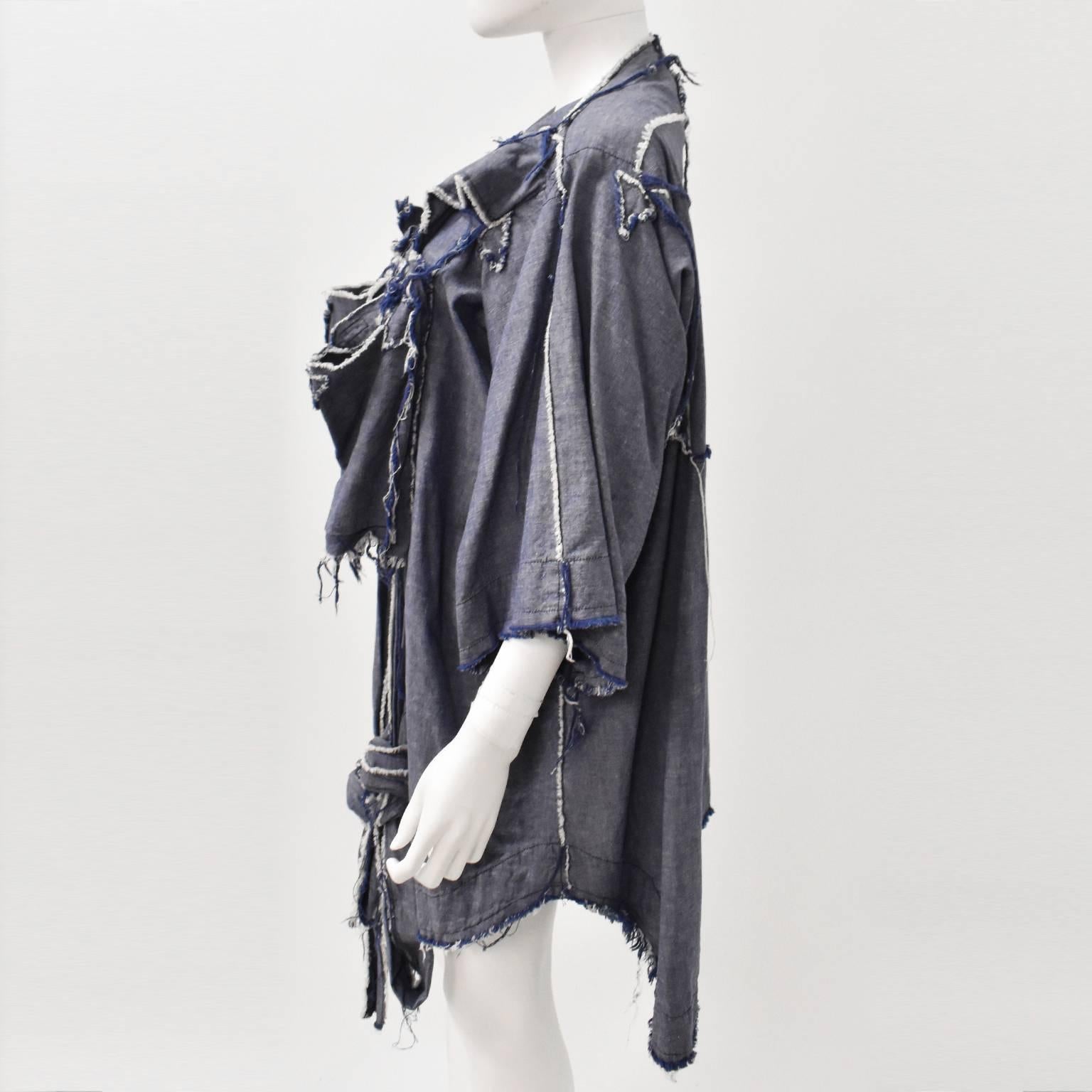 Bernhard Willhelm Deconstructed Oversized Denim Shirt Dress with Raw Edges In Excellent Condition For Sale In London, GB