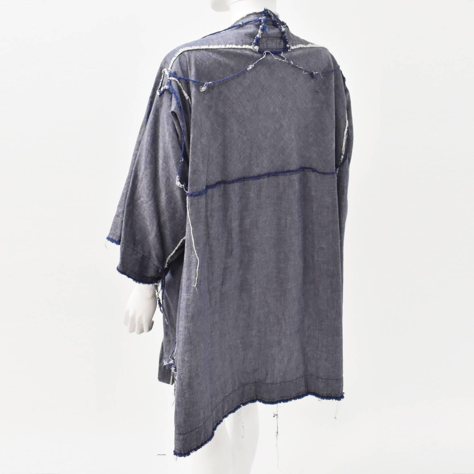 Women's Bernhard Willhelm Deconstructed Oversized Denim Shirt Dress with Raw Edges For Sale