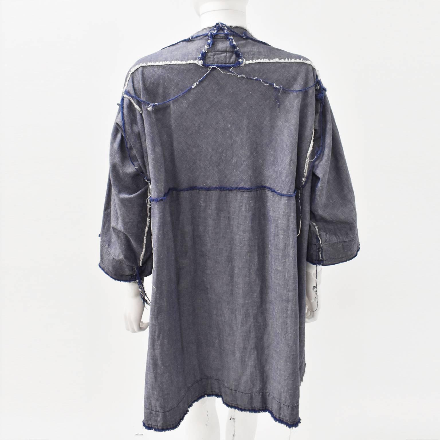 Bernhard Willhelm Deconstructed Oversized Denim Shirt Dress with Raw Edges For Sale 1