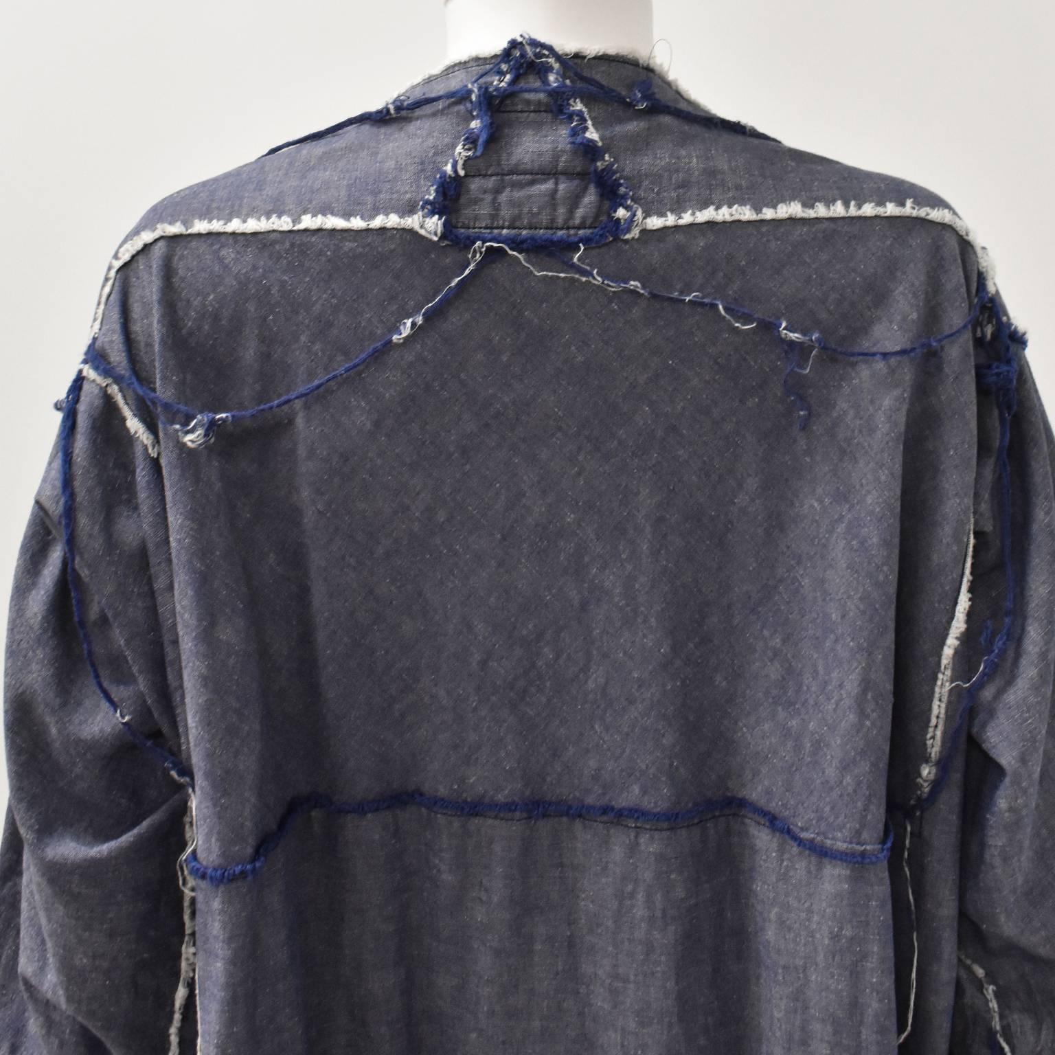 Bernhard Willhelm Deconstructed Oversized Denim Shirt Dress with Raw Edges For Sale 2