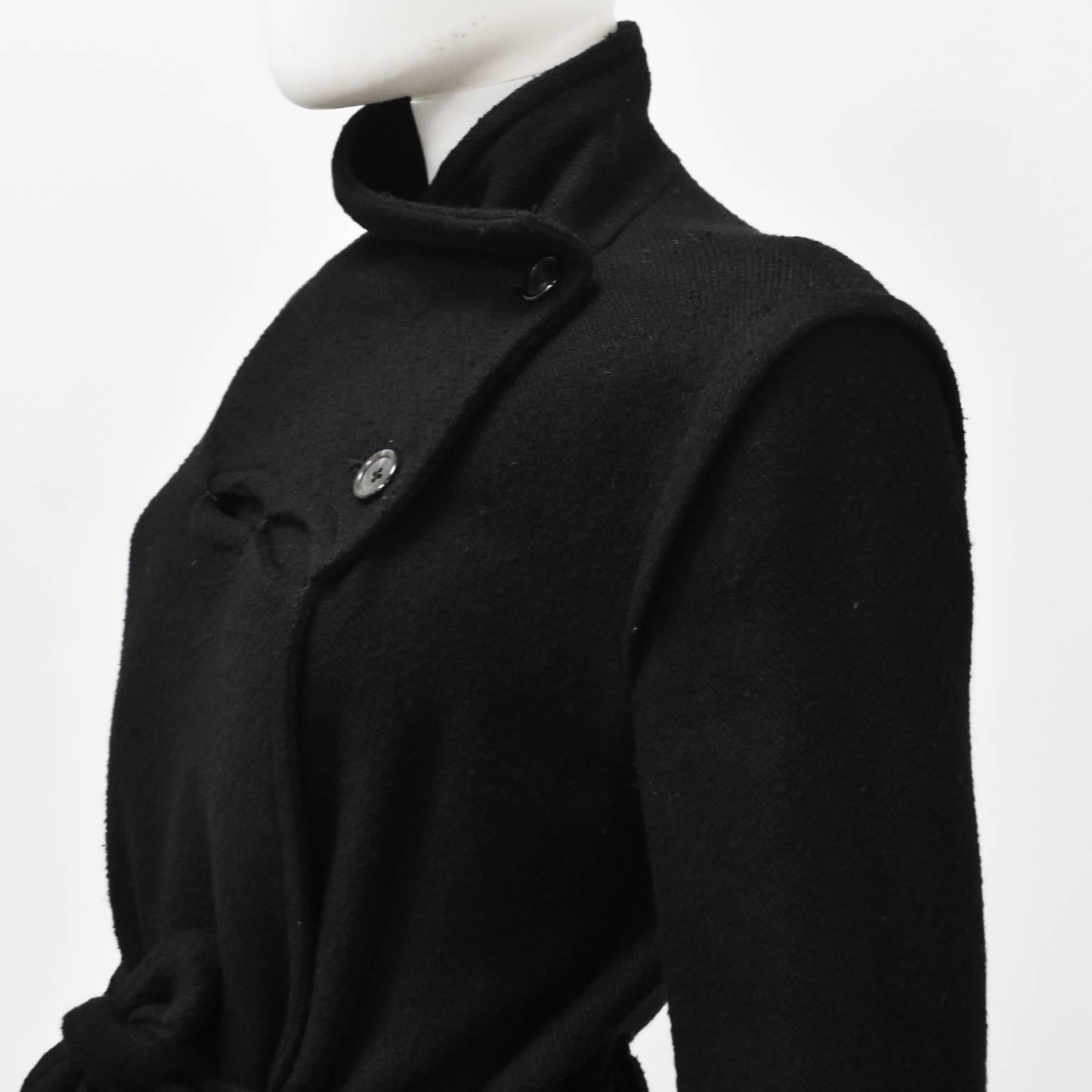 Ann Demeulemeester Black Asymmetric Coat with Collar Details and Tie Waist  1