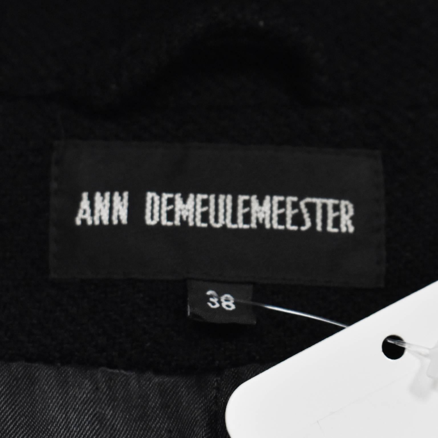 Ann Demeulemeester Black Asymmetric Coat with Collar Details and Tie Waist  4