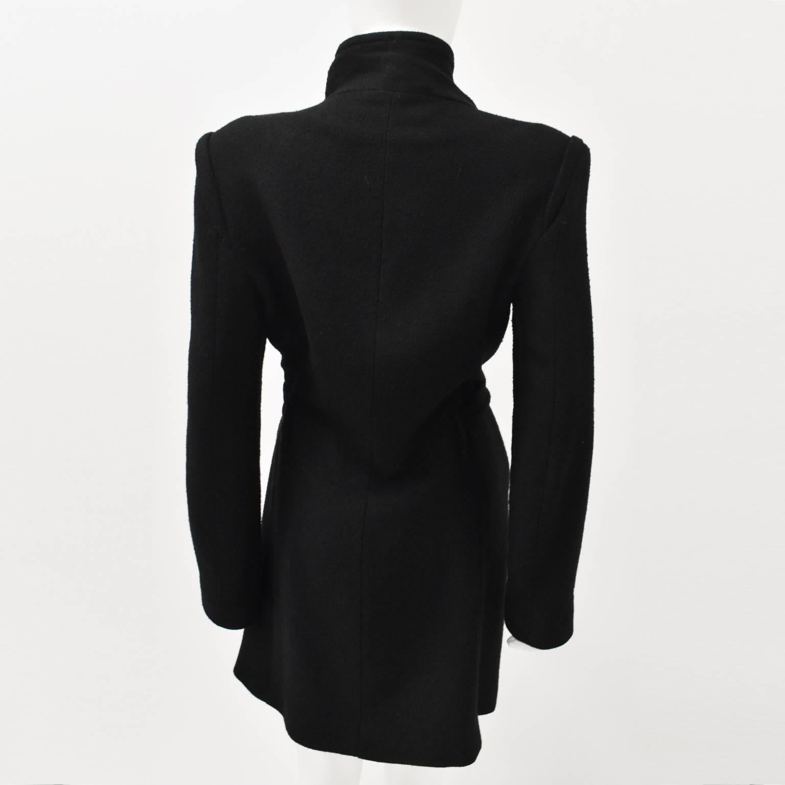 Ann Demeulemeester Black Asymmetric Coat with Collar Details and Tie Waist  3