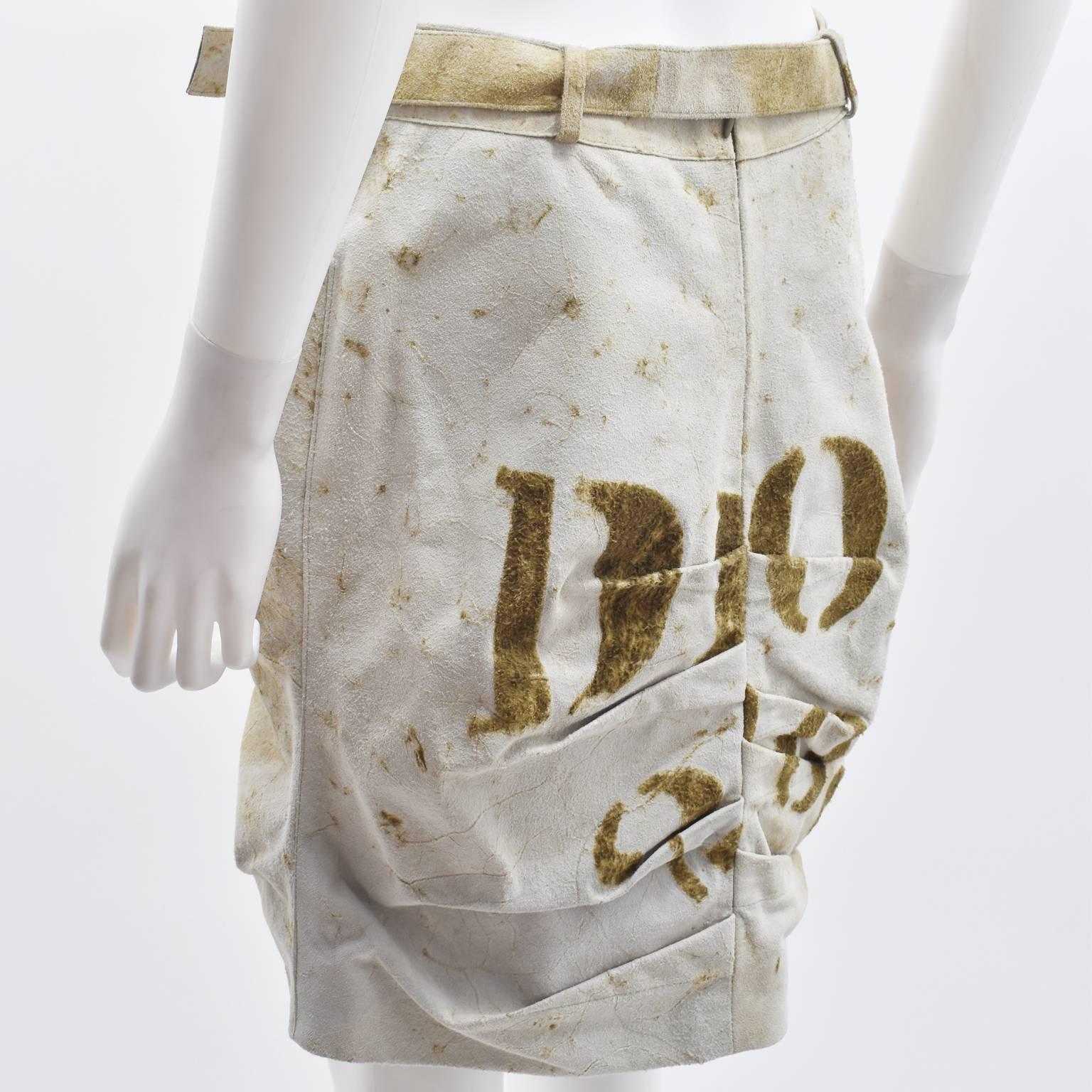 Women's Christian Dior by John Galliano Distressed Suede Leather Skirt with Logo