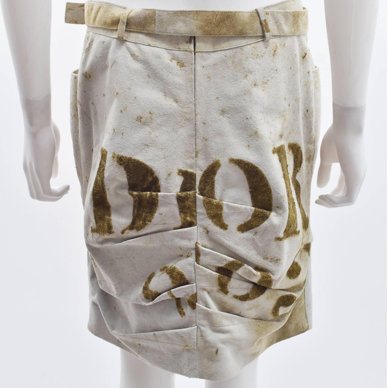 Christian Dior by John Galliano Distressed Suede Leather Skirt with Logo 1
