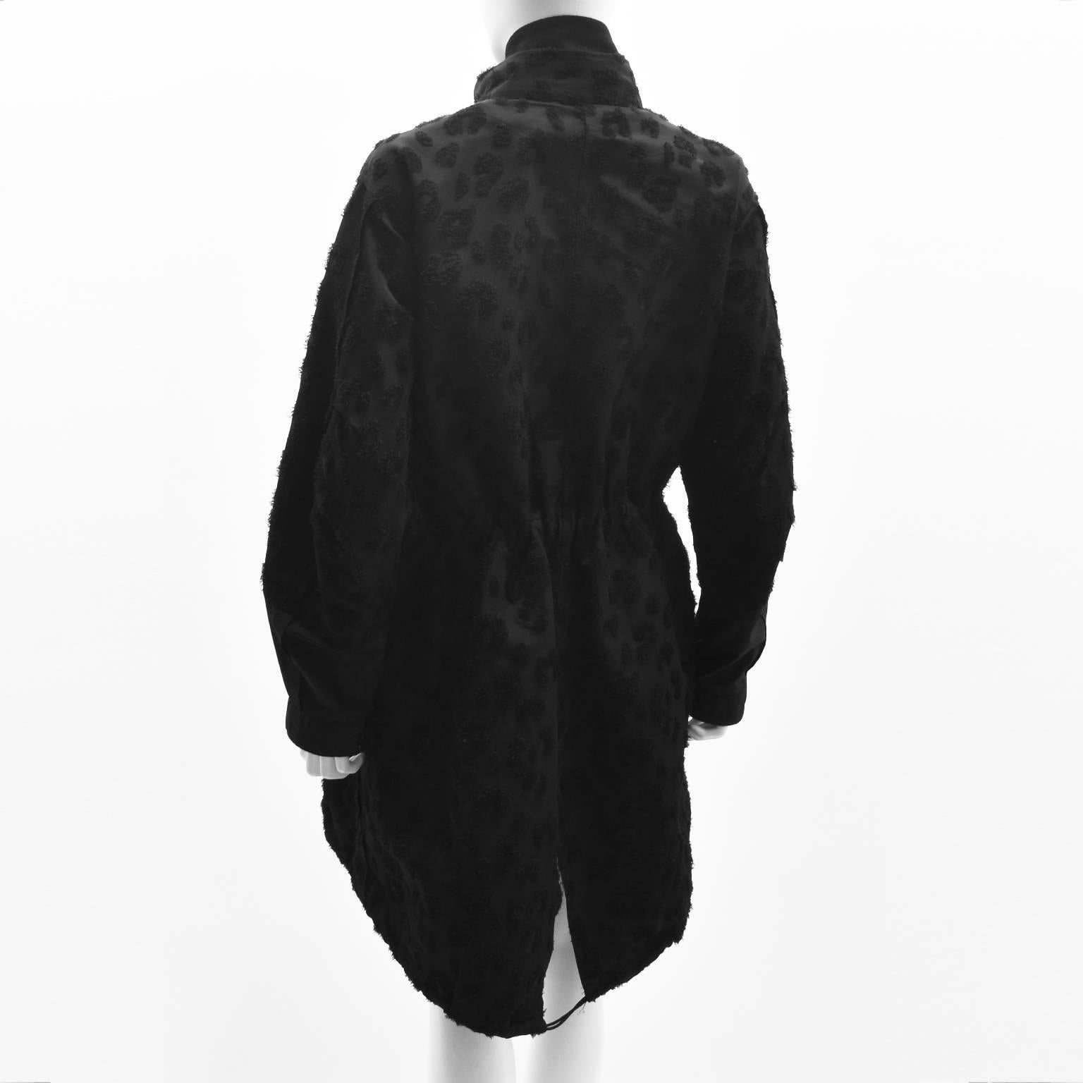 Phillip Lim Black Double Layer Parka Coat with Allover Textured Leopard Print  For Sale 1