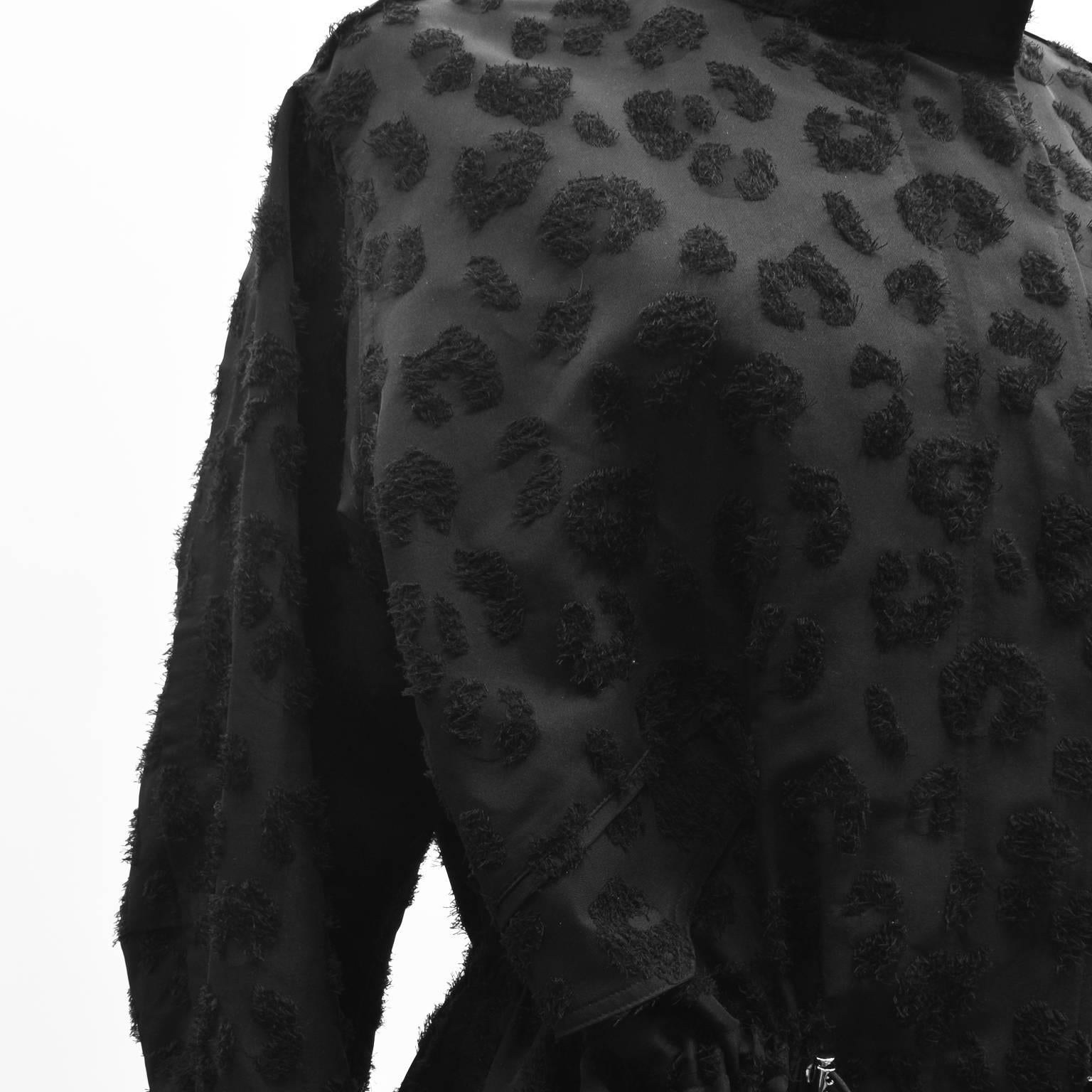 Phillip Lim Black Double Layer Parka Coat with Allover Textured Leopard Print  For Sale 3