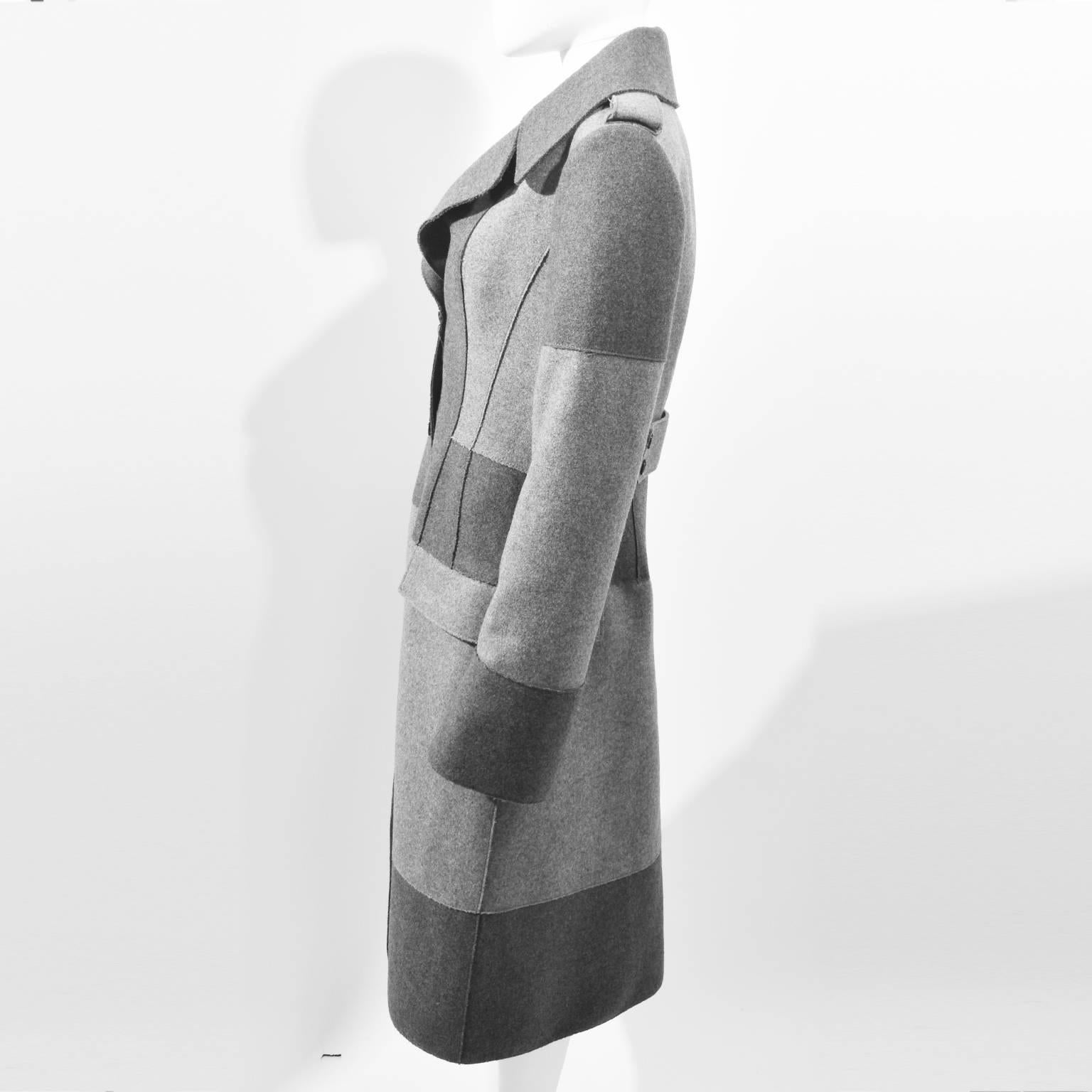 Alexander McQueen Grey Two-Tone Panelled Long Wool Coat  In Excellent Condition In London, GB